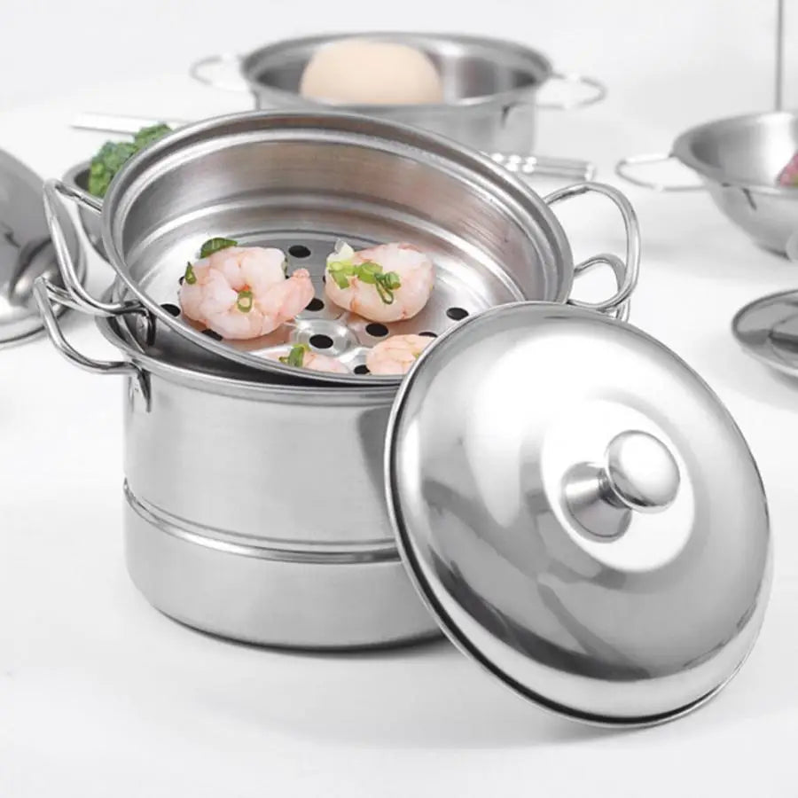 Fashionable Stainless Steel Mini Cooking Pot for Kids - Pretend Play Kitchen Food Steam Pot