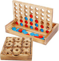 Glintoper Rustic Wood Board Games Set - Tic Tac Toe & 4 in a Row Table Games for Families