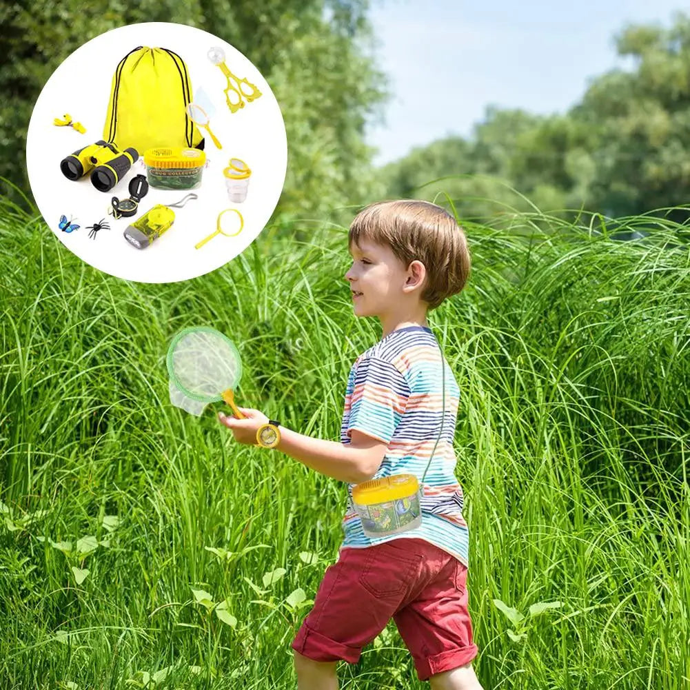 Kids Outdoor Explorer Kit with Binoculars, Butterfly Net, and Drawstring Bag - Essential Educational Nature Exploration Toys for Boys & Girls