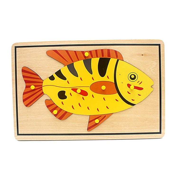 Children's Educational Montessori Biology Wooden Skeleton Puzzle Set - Frog, Horse, Tortoise, Fish, Bird Animal Toys for Boys