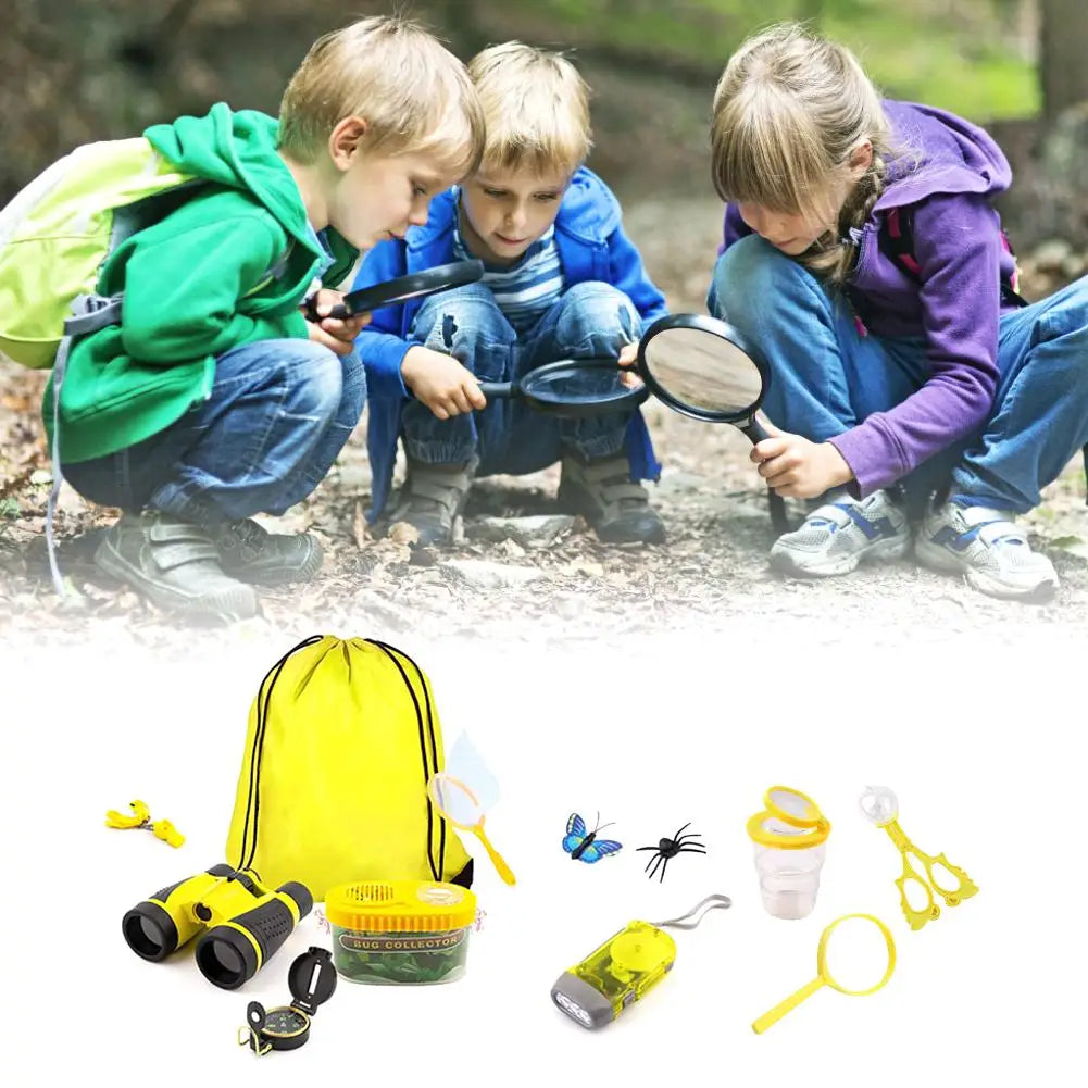 Kids Outdoor Explorer Kit with Binoculars, Butterfly Net, and Drawstring Bag - Essential Educational Nature Exploration Toys for Boys & Girls