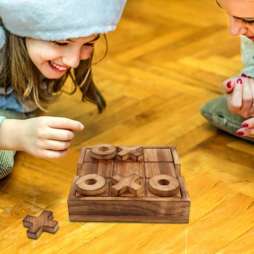 Glintoper Rustic Wood Board Games Set - Tic Tac Toe & 4 in a Row Table Games for Families