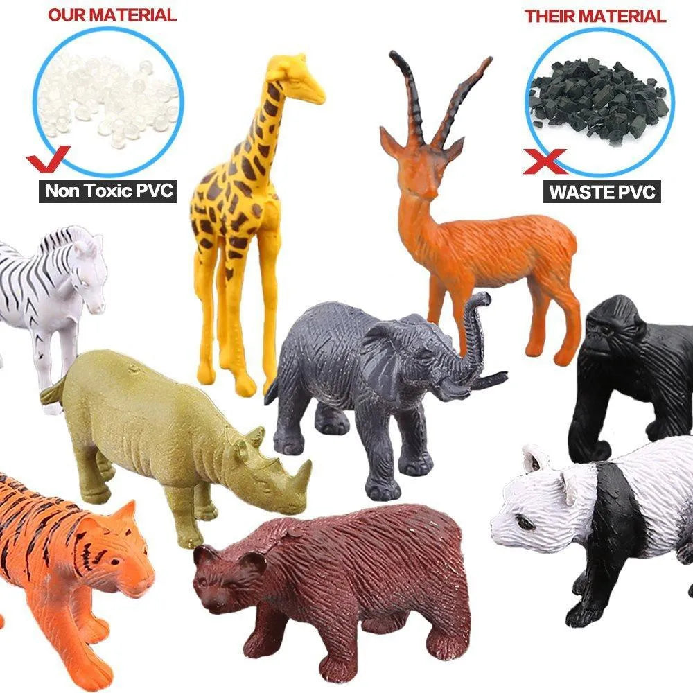 54 Pcs Mini Jungle Animal Toys Set - Realistic Wild Plastic Animals for Learning, Elephant, Gazelle, Giraffe, Gnu, Gorilla, Lion, Tiger