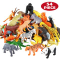 54 Pcs Mini Jungle Animal Toys Set - Realistic Wild Plastic Animals for Learning, Elephant, Gazelle, Giraffe, Gnu, Gorilla, Lion, Tiger