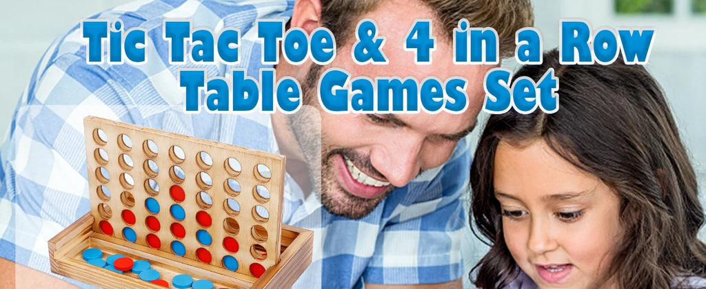Glintoper Rustic Wood Board Games Set - Tic Tac Toe & 4 in a Row Table Games for Families