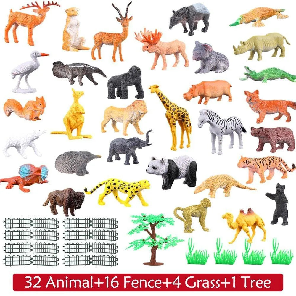 54 Pcs Mini Jungle Animal Toys Set - Realistic Wild Plastic Animals for Learning, Elephant, Gazelle, Giraffe, Gnu, Gorilla, Lion, Tiger