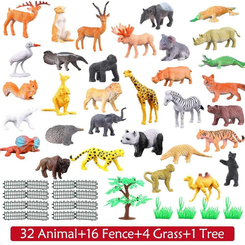 54 Pcs Mini Jungle Animal Toys Set - Realistic Wild Plastic Animals for Learning, Elephant, Gazelle, Giraffe, Gnu, Gorilla, Lion, Tiger