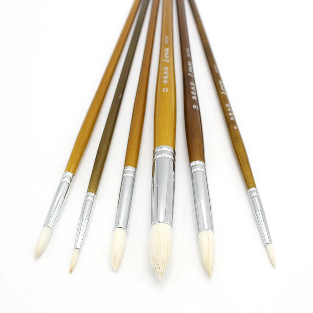 6 pcs Set Round Pointed Tip Brushes Goat Hair Wool Artists For Paints Gouache Watercolor Tempera Painting Supplies Drawing