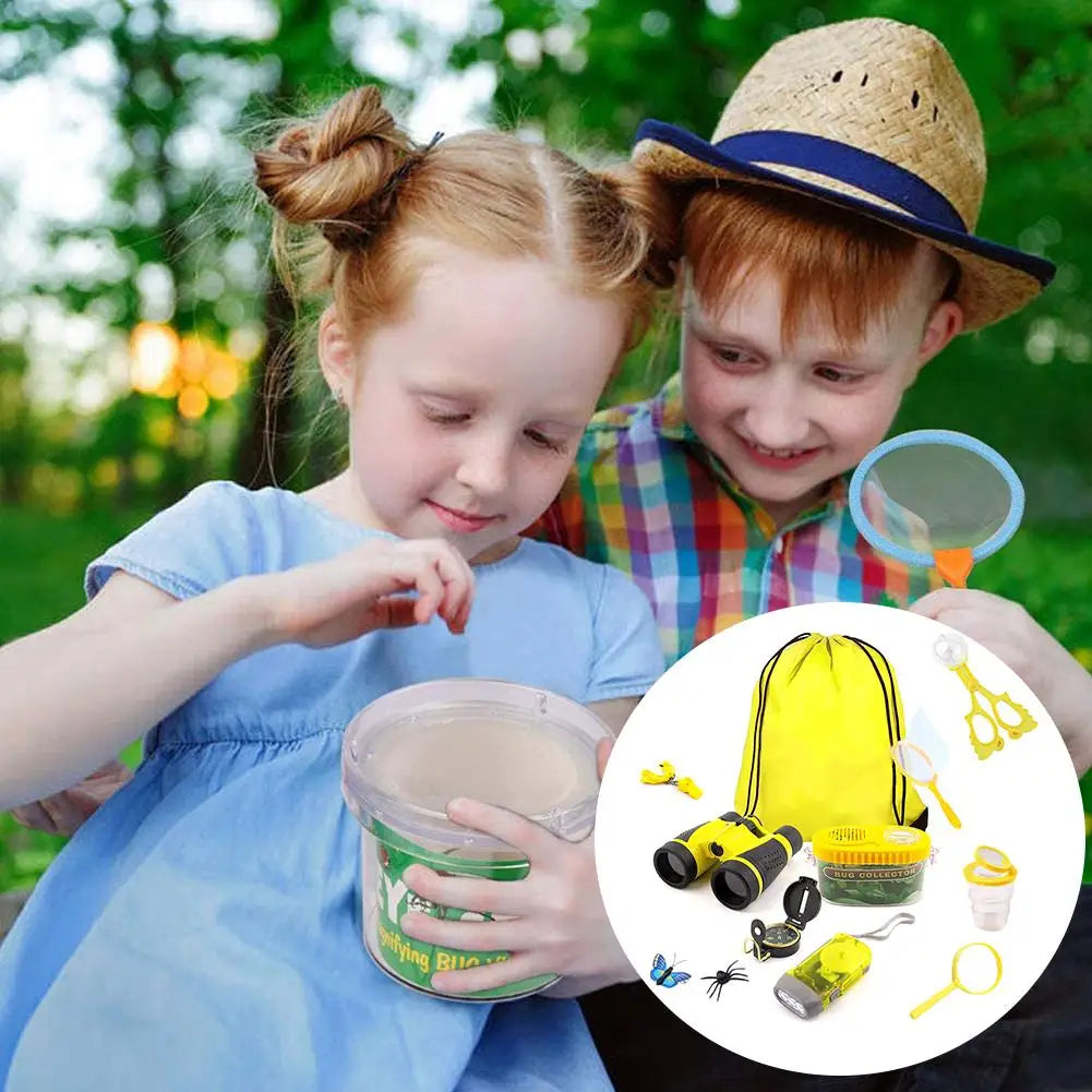 Kids Outdoor Explorer Kit with Binoculars, Butterfly Net, and Drawstring Bag - Essential Educational Nature Exploration Toys for Boys & Girls