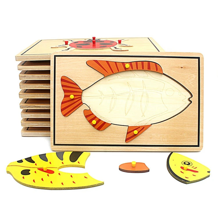 Children's Educational Montessori Biology Wooden Skeleton Puzzle Set - Frog, Horse, Tortoise, Fish, Bird Animal Toys for Boys