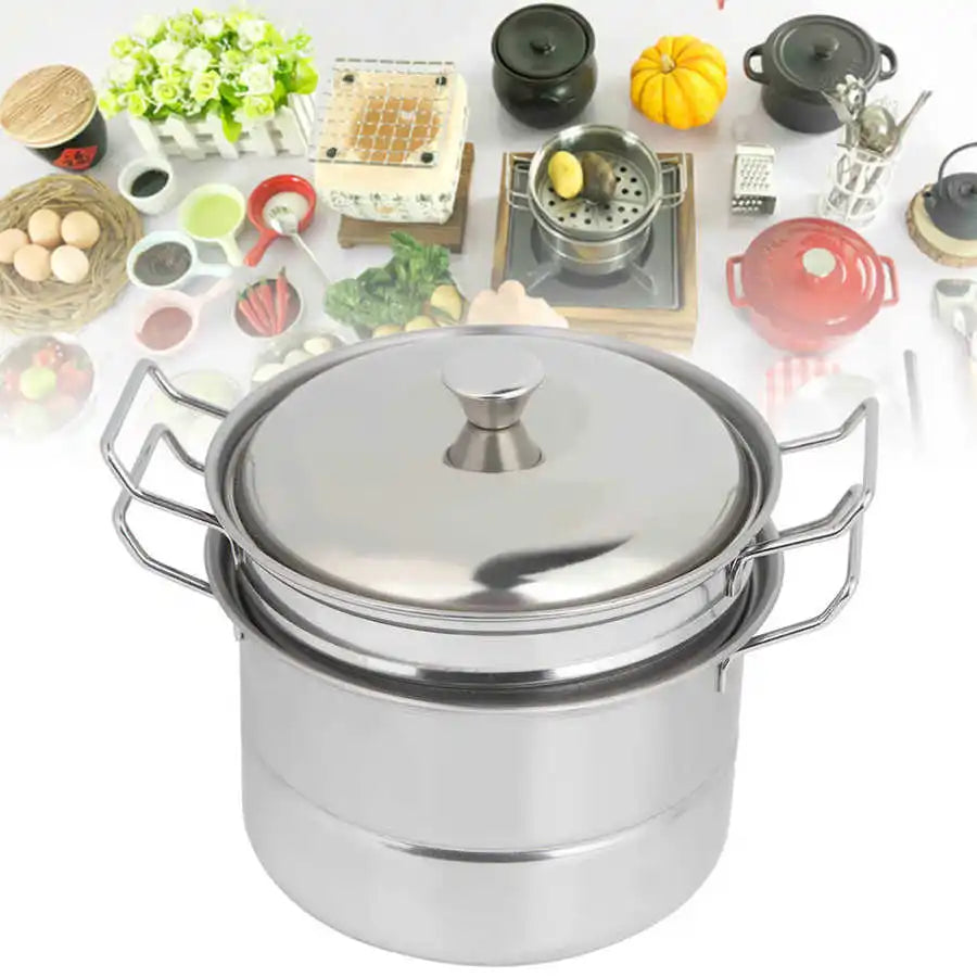 Fashionable Stainless Steel Mini Cooking Pot for Kids - Pretend Play Kitchen Food Steam Pot