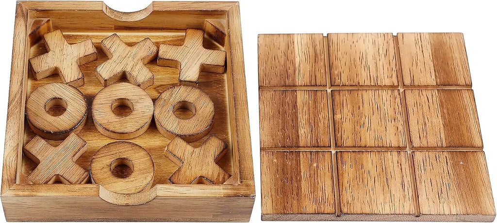 Glintoper Rustic Wood Board Games Set - Tic Tac Toe & 4 in a Row Table Games for Families