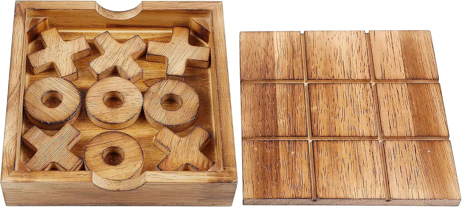 Glintoper Rustic Wood Board Games Set - Tic Tac Toe & 4 in a Row Table Games for Families