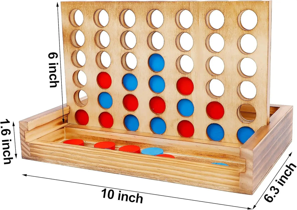 Glintoper Rustic Wood Board Games Set - Tic Tac Toe & 4 in a Row Table Games for Families
