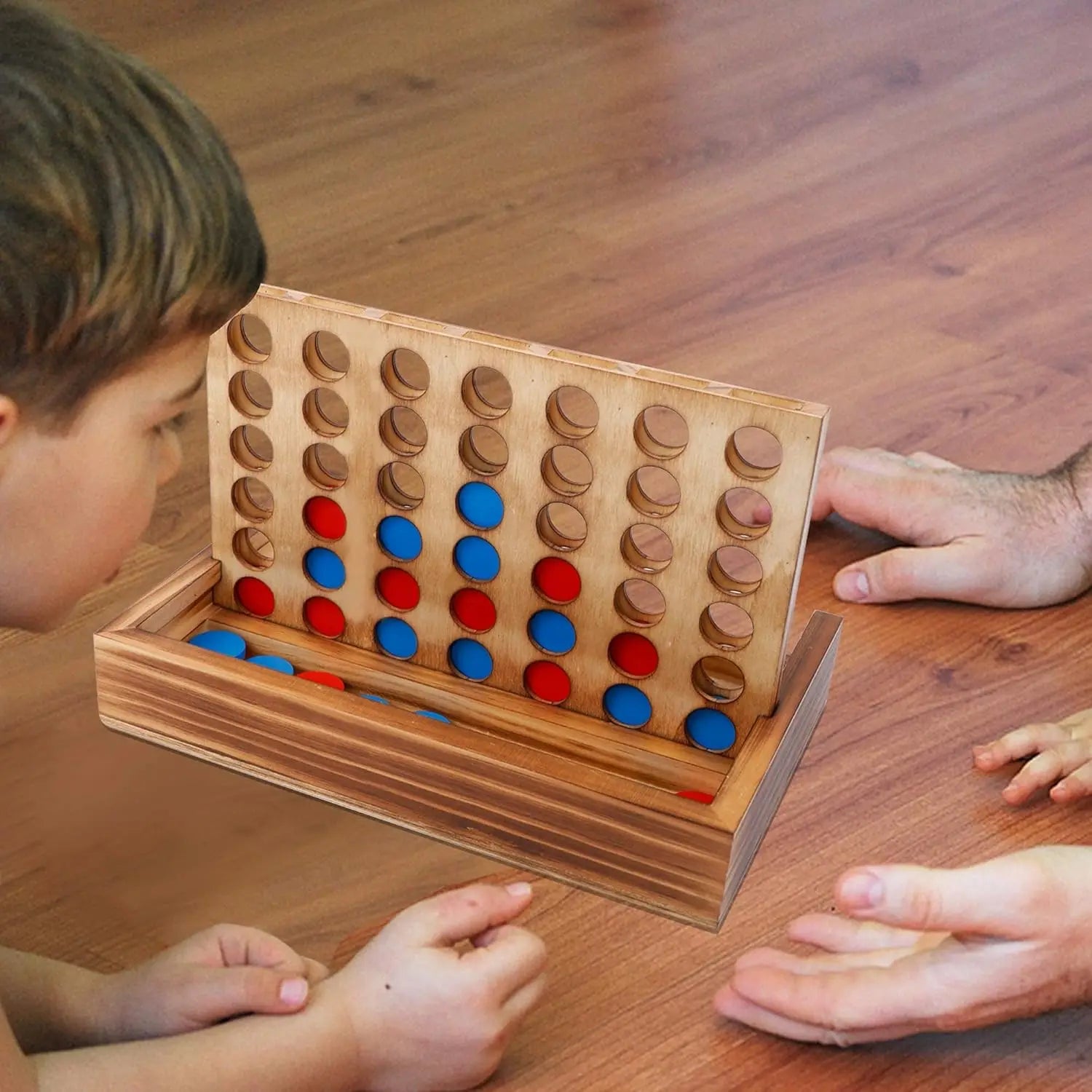 Glintoper Rustic Wood Board Games Set - Tic Tac Toe & 4 in a Row Table Games for Families