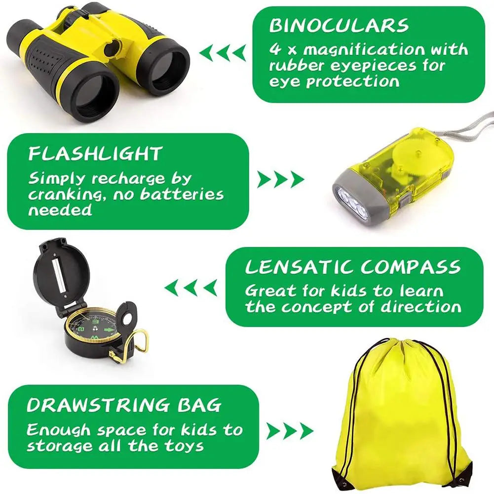 Kids Outdoor Explorer Kit with Binoculars, Butterfly Net, and Drawstring Bag - Essential Educational Nature Exploration Toys for Boys & Girls