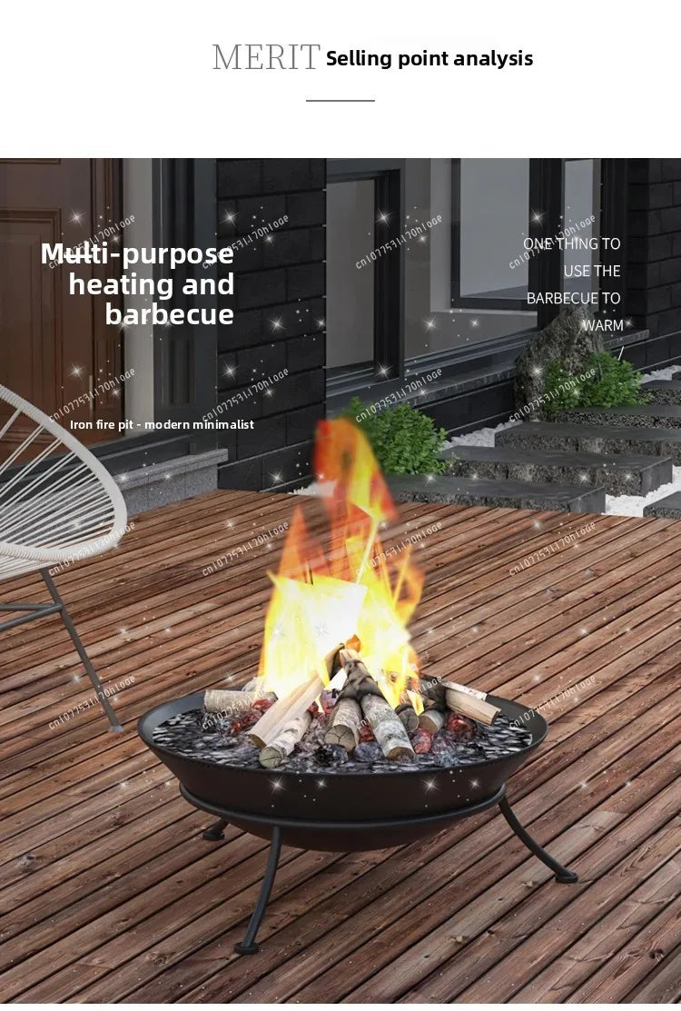 Charcoal Fire Stand 47/60cm - Wrought Iron Portable Indoor Outdoor Brazier Bonfire Stand