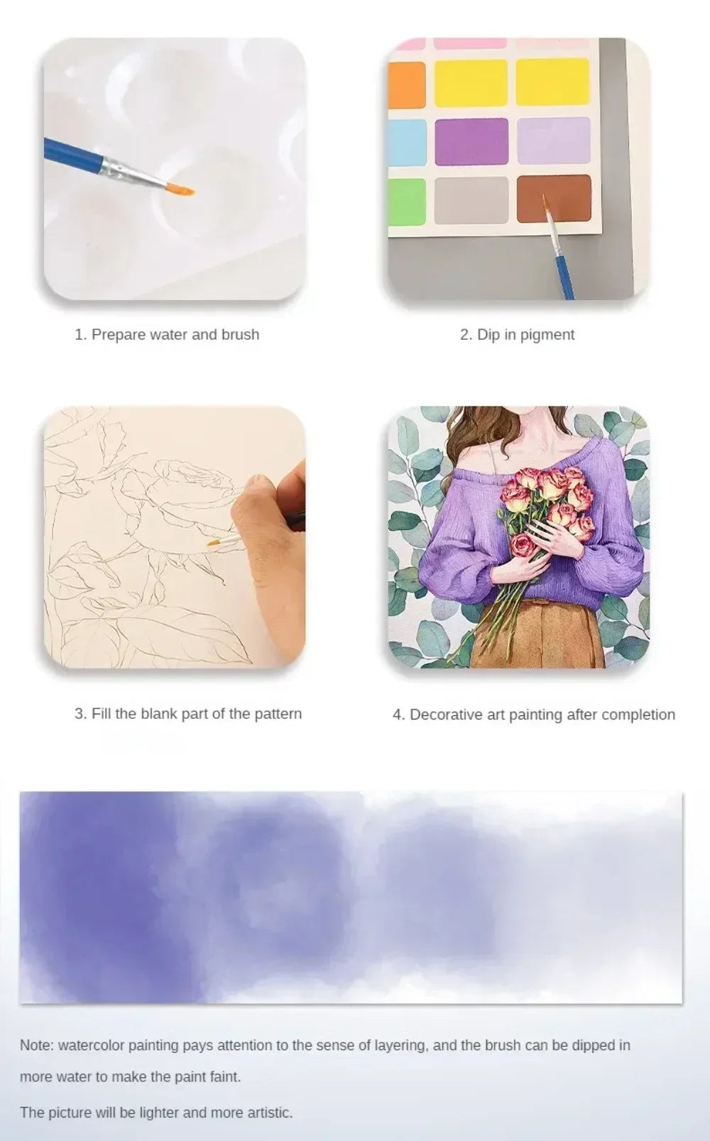 Portable Watercolor Painting Book with 4 Sheets - Kids Gouache Coloring Stationery and Graffiti Drawing Set with Paint Brush