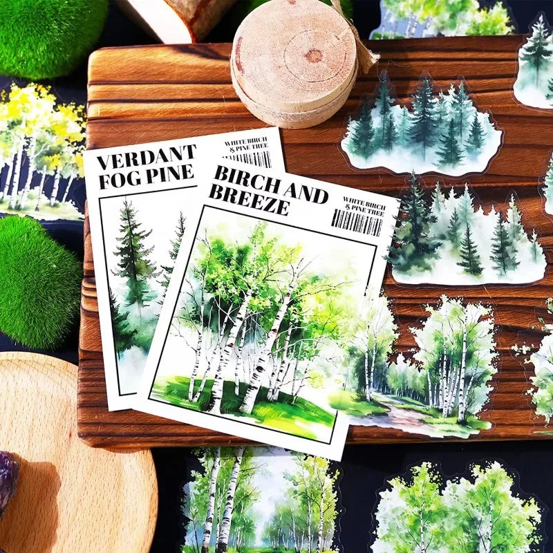 20 Sheets Forest Landscape Stickers - Pine Forest & Mountain Scenery for Scrapbooking, Stationery, Office, and School Supplies