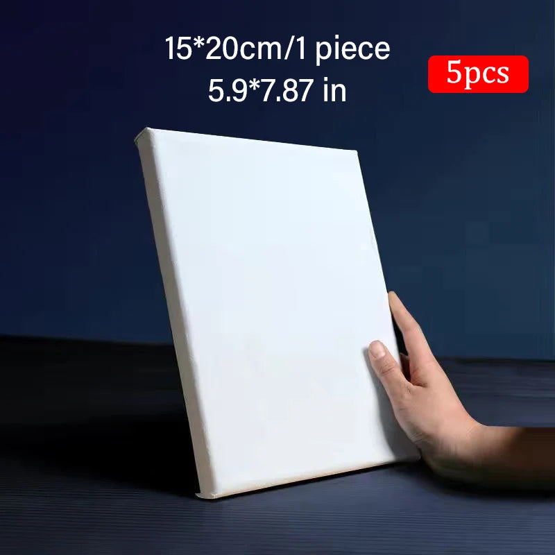 5pcs White Blank Artist Canvas Boards for Oil Painting, Acrylic, Watercolor with Wooden Frame