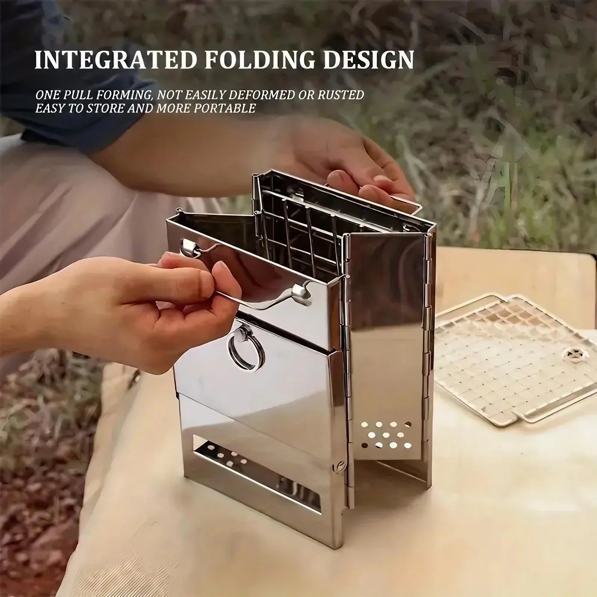 Square Wood Stove Outdoor Grill Mini BBQ Portable Camping Picnic Folding Grill for Home Kitchen Backyard Garden Cooking