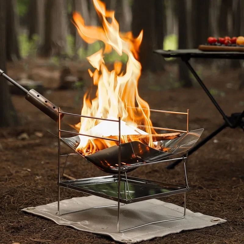 Portable Stainless Steel Fire Pit - Foldable Wood Burning Stove Mini BBQ Rack for Outdoor Camping