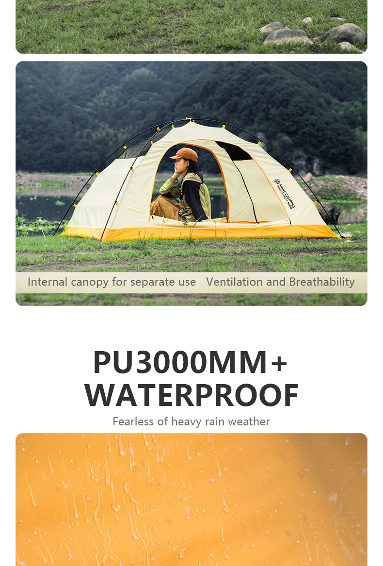 4 Season Camping Tent for 2 People - Double Layer Waterproof Backpacking Tent with Snow Skirt and Aluminum Poles for Hiking and Picnic