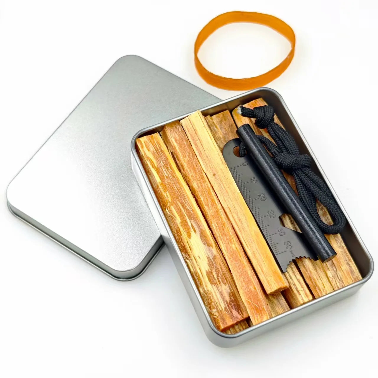 Outdoor Camping Fire Starter Kit - Pine Mingzi Flint and Steel Survival Tool with Portable Iron Box