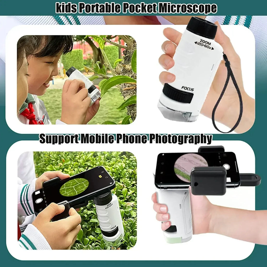 HD Student Science Microscope with Phone Adapter & Wireless LED | STEM Educational Tool for Teens & Home Biology Lab