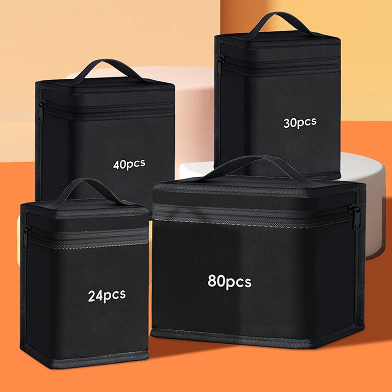 Large Capacity Canvas Pencil Bag Organizer for 12/24/36/48 Art Marker Pens - Folding Square Storage Pouch