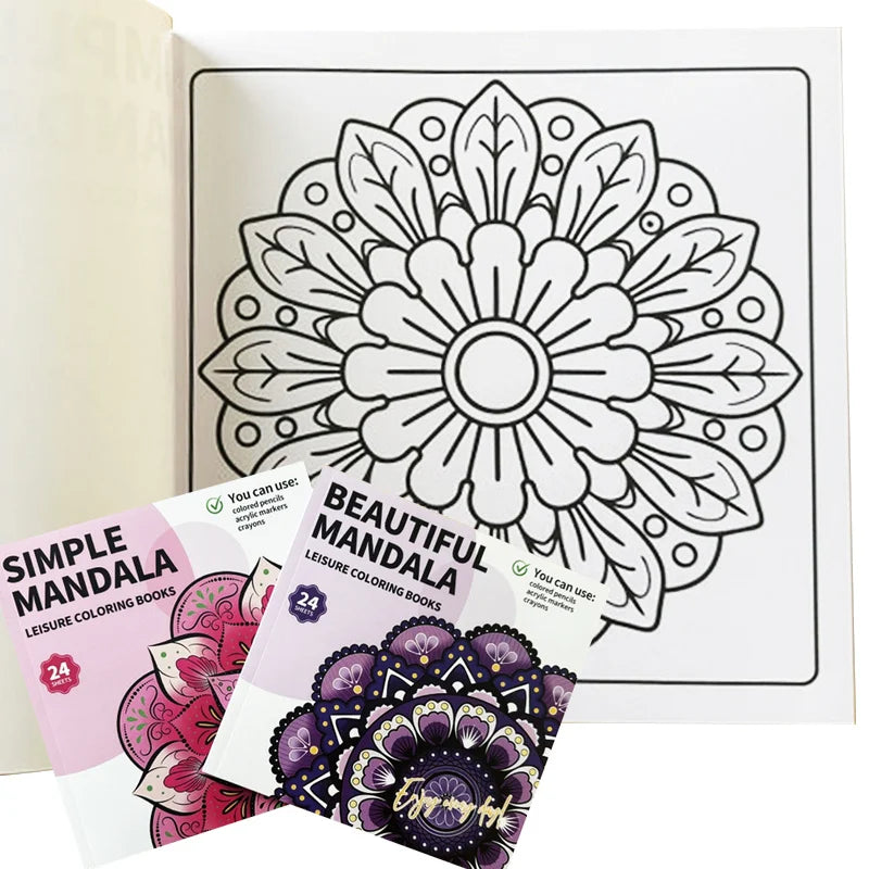 24-Page Mandala Flower Coloring Book for Stress Relief and Relaxation through Creative Color Matching
