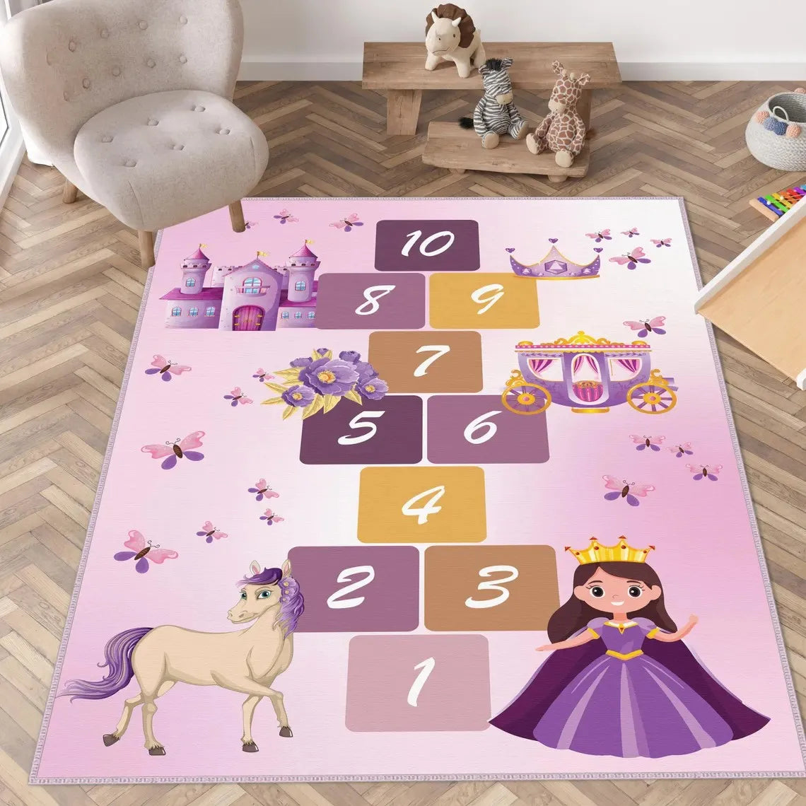 Hopscotch Kids Carpets Play Mat Cartoon Parent-child Game Carpet Bedroom Bedside Children's Number Game Room Decoration