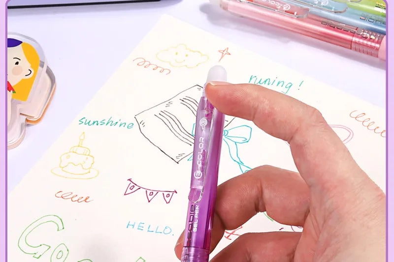 SHANDS 36/12 Colors Clickable Erasable Gel Pens 0.7mm for Kids Drawing Sketching Quick Dry Stationery Supplies