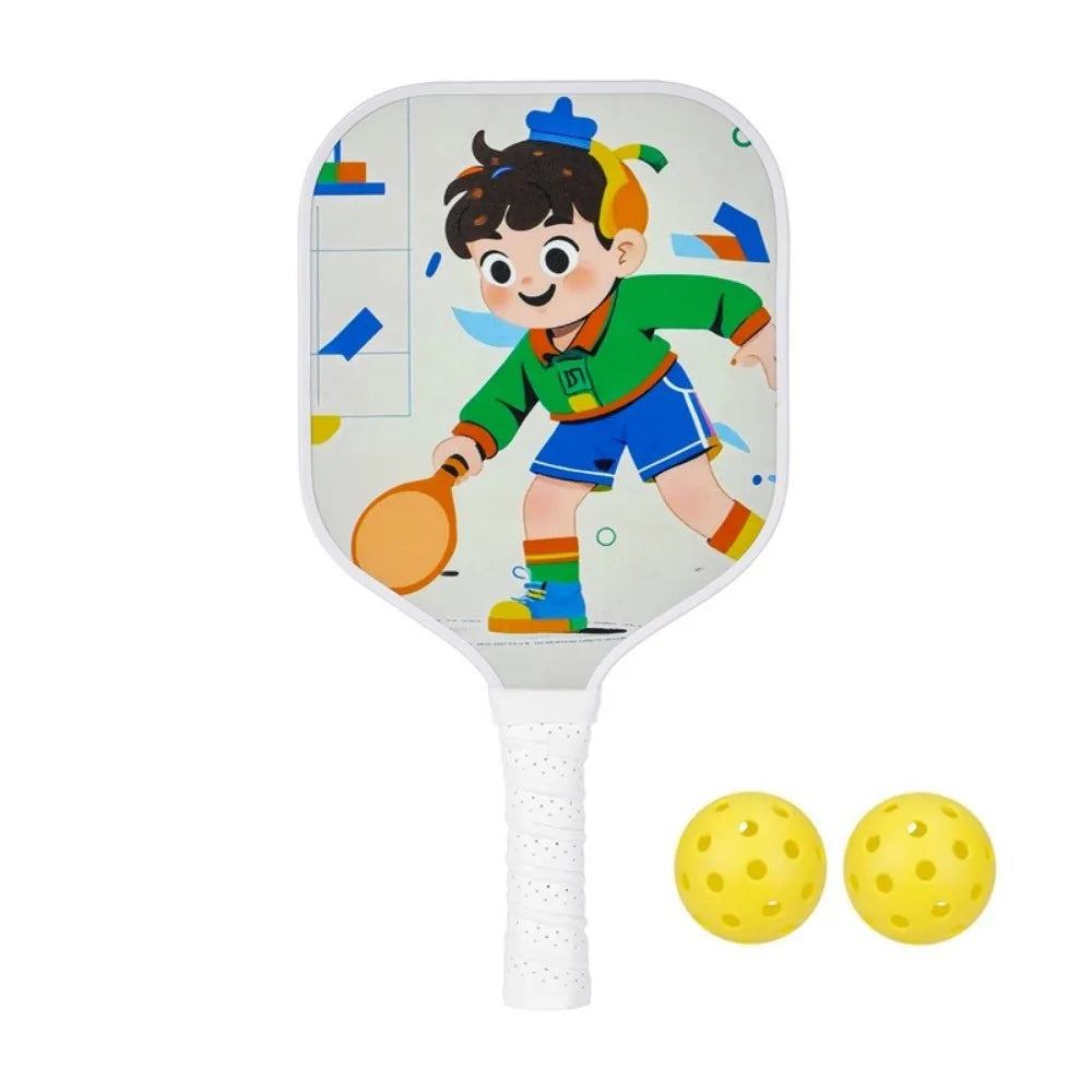 Cartoon Children's Pickleball Set with Colorful Rackets, Non-Slip Grip, and 2 Durable Balls