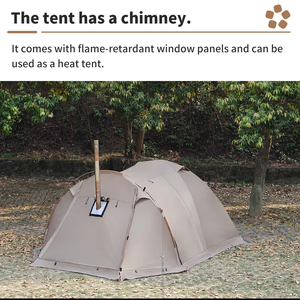 Fireproof Winter Camping Tent for 2 - Waterproof Tunnel Dome Tent with Stove Jack and Snow Skirt for 4 Season Hiking