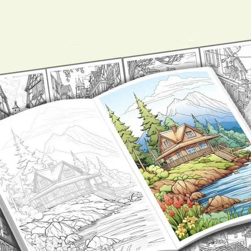 Artistic Drawing Practice Book for Adults - Landscape Tracing and Pen Control Coloring for Stress Relief
