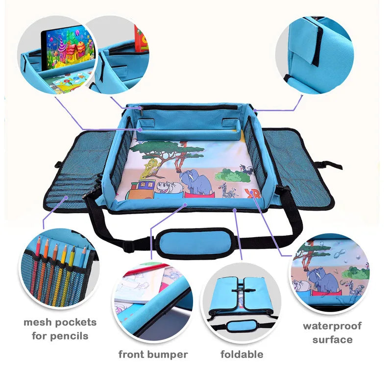Children's Car Seat Toy Tray with Storage Bag - Multifunctional Foldable Drawing and Creative Tray for Babies