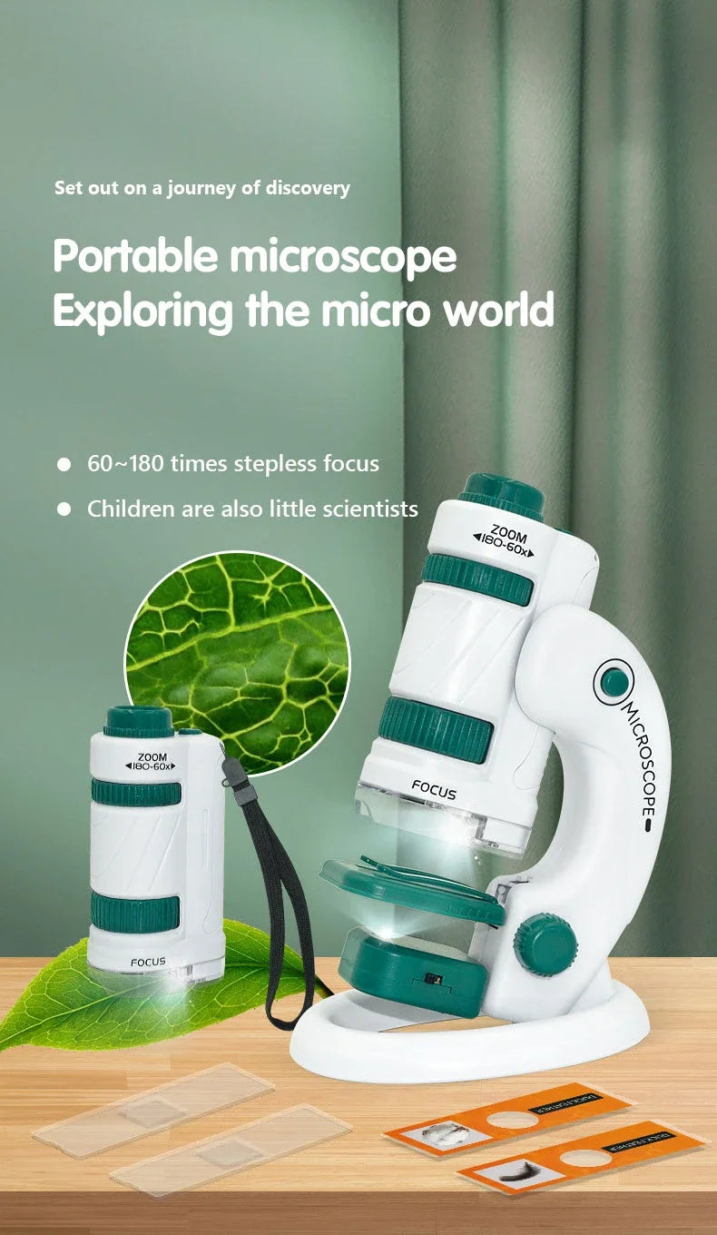 HD Student Science Microscope with Phone Adapter & Wireless LED | STEM Educational Tool for Teens & Home Biology Lab
