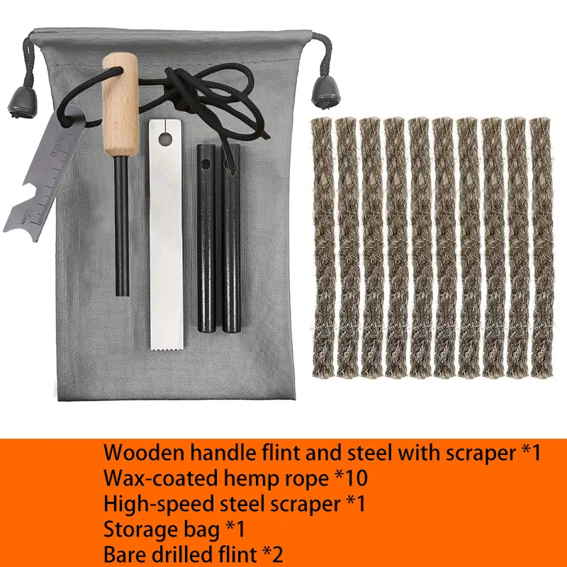 Outdoor Camping Flint Magnesium Rod Set - Waterproof Fire Starter with White Steel Scraper for EDC Survival Tools