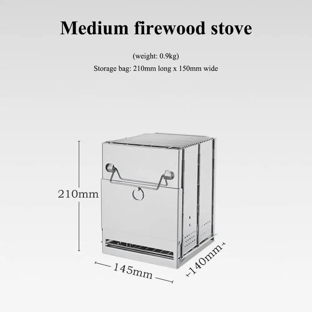 Portable Camping Wood Burning Stove - Folding Stainless Steel Campfire Stove for Outdoor Cooking, Hiking, and Picnics