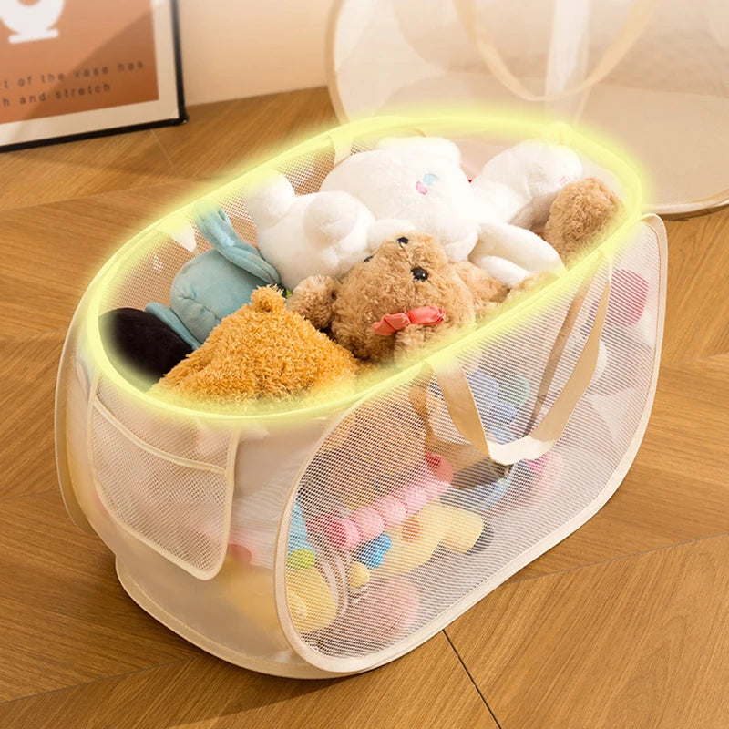 Kids Toy Storage Bin, Portable Large Capacity Organizer Basket for Plush Toys, Building Blocks, Home Playroom Organization