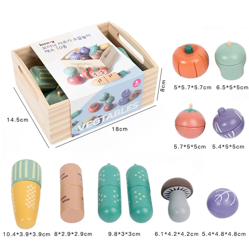 Children's Wooden Play Kitchen Set with Magnetic Cookies and Fruit Cutting - Pretend Play Baking Toys for Girls