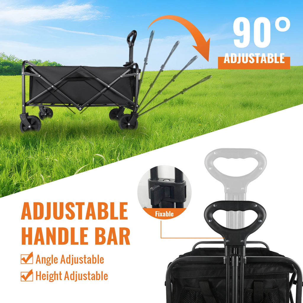 Foldable Hand Trolley for Garden and Beach - Heavy Duty 4-Wheel Carrying Trolley for Outdoor Camping and Warehouse Use