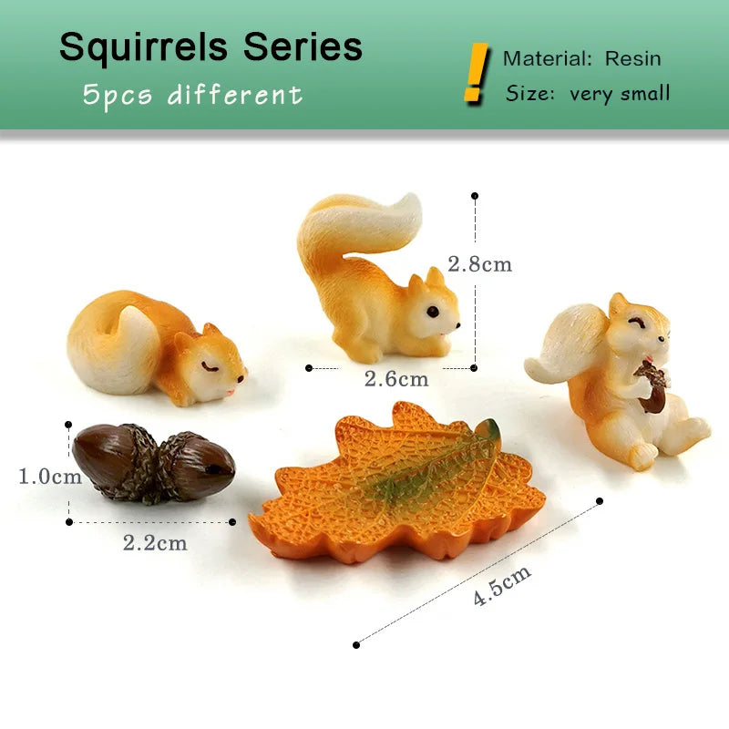 Forest Squirrel Miniature Figurine - Cartoon Animal Character for Fairy Garden, Home Ornament, Desk Decoration, DIY Accessory