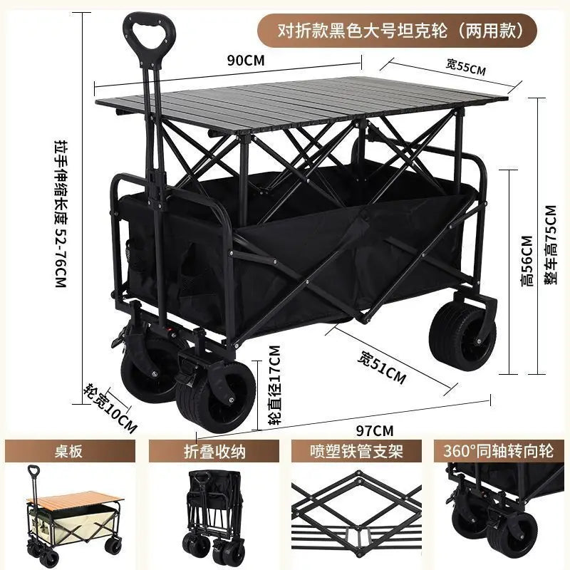 Camping Trailer Folding Shopping Cart for Outdoor Stalls, Cargo Transport, and Picnic Use