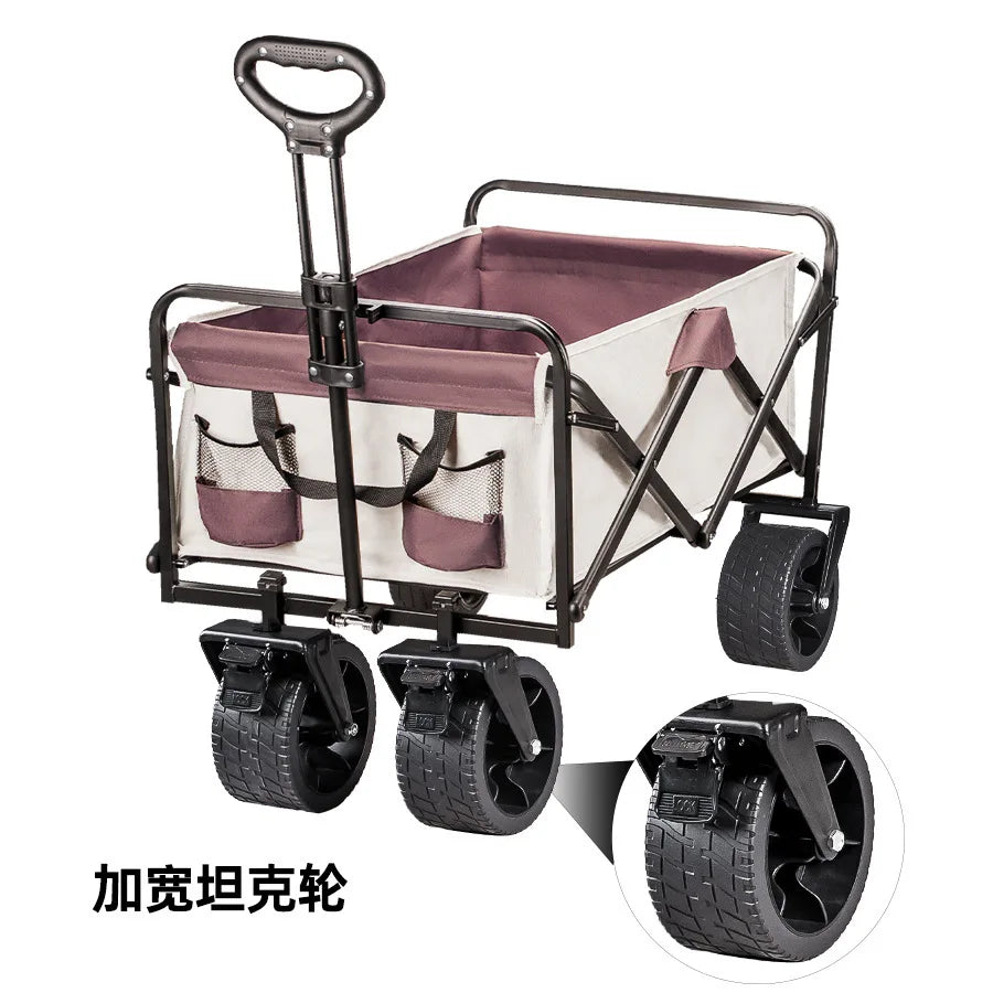 Extra Long Extender Folding Utility Cart for Outdoor Use, Large Capacity Picnic Trolley and Beach Wagon