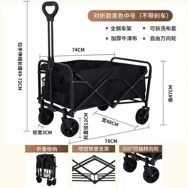 Camping Trailer Folding Shopping Cart for Outdoor Stalls, Cargo Transport, and Picnic Use