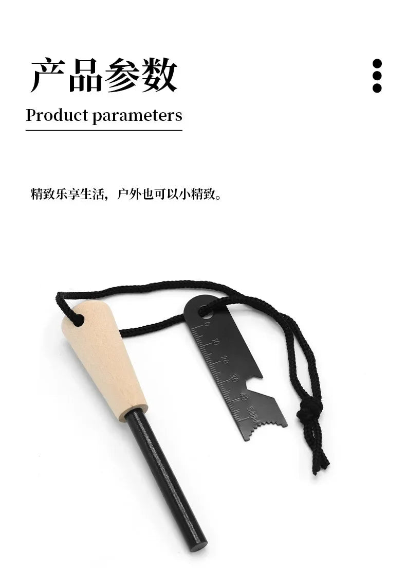 Portable Outdoor Flint with Magnesium Sticks, Firearms, Wooden Handles, and Survival Tools