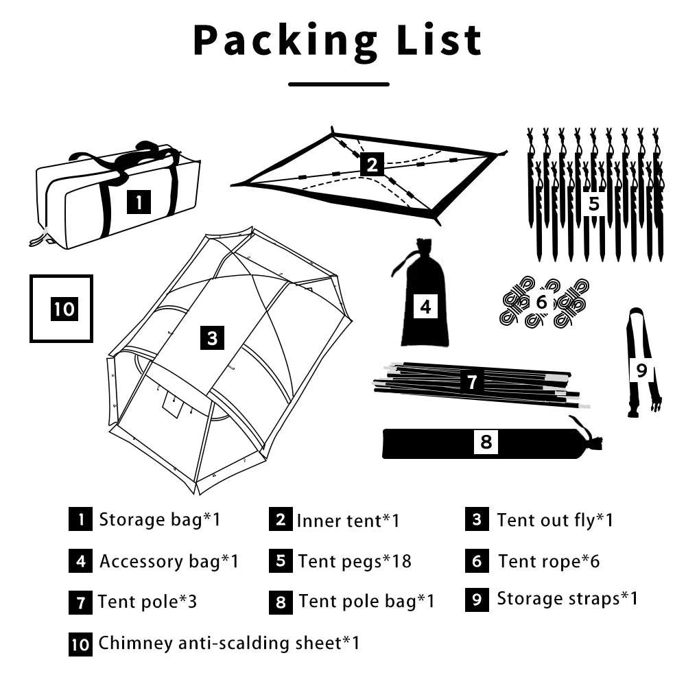 Fireproof Winter Camping Tent for 2 - Waterproof Tunnel Dome Tent with Stove Jack and Snow Skirt for 4 Season Hiking