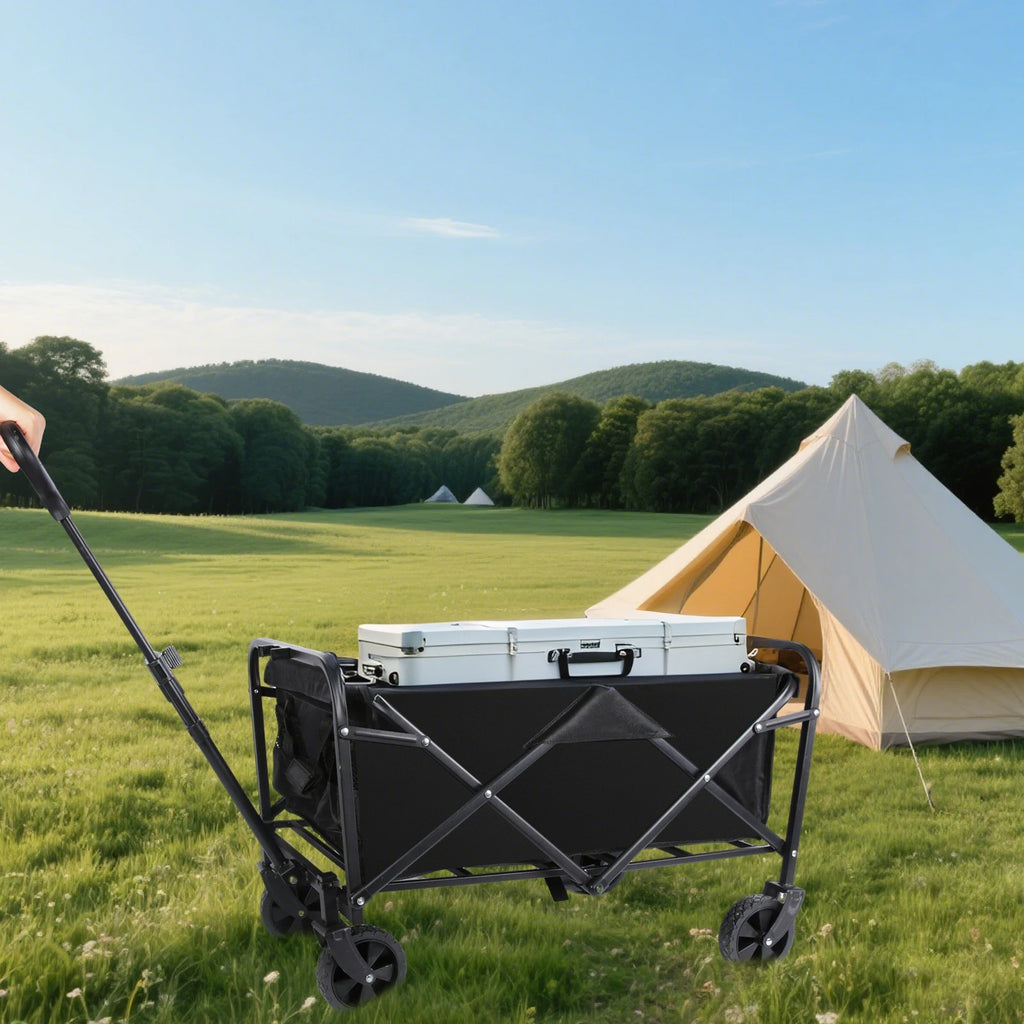 Foldable Hand Trolley for Garden and Beach - Heavy Duty 4-Wheel Carrying Trolley for Outdoor Camping and Warehouse Use